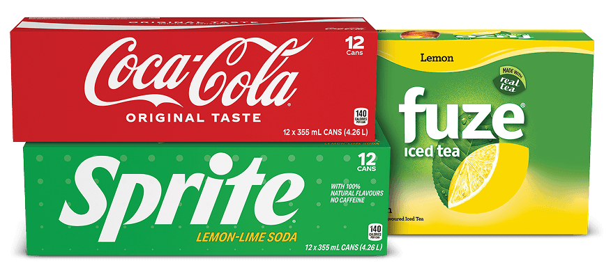 Coca Cola® Original Taste, Sprite Lemon Lime Soda, and Fuze iced tea boxes